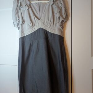 ECI Cream and Gray Midi Dress with Sweetheart Neckline